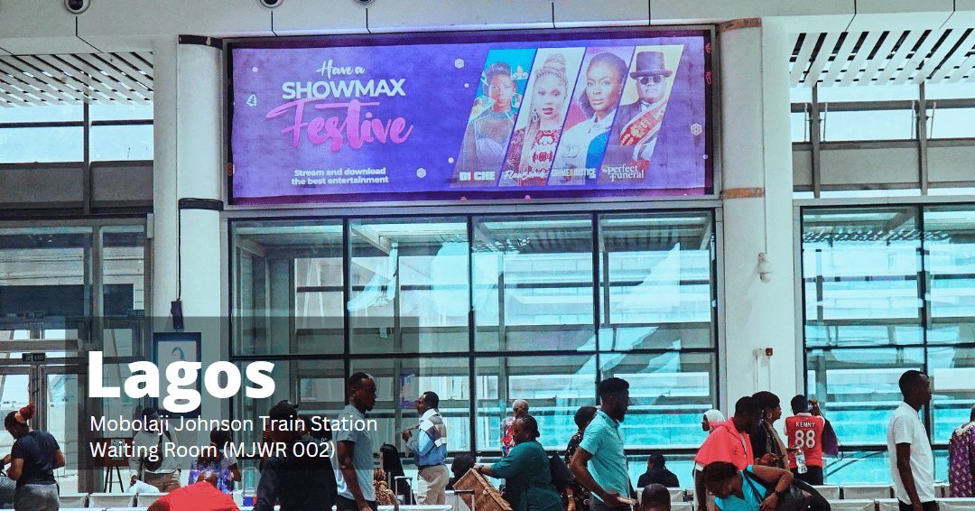 A railway advertising billboard placement at the Waiting Room of Mobolaji johnson train station in Yaba, Lagos.