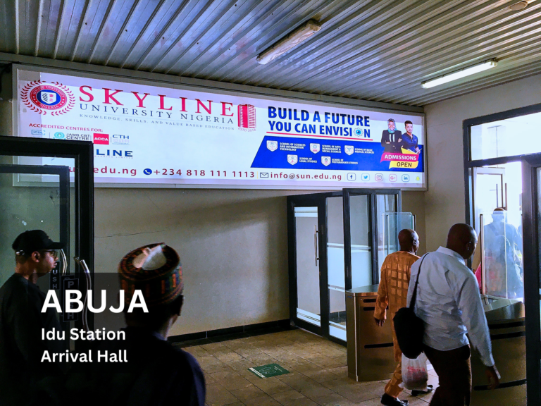 A photo of a Skyline ad placement by Ends Corporate Limited at the Arrival Hall of the Idu station in Abuja