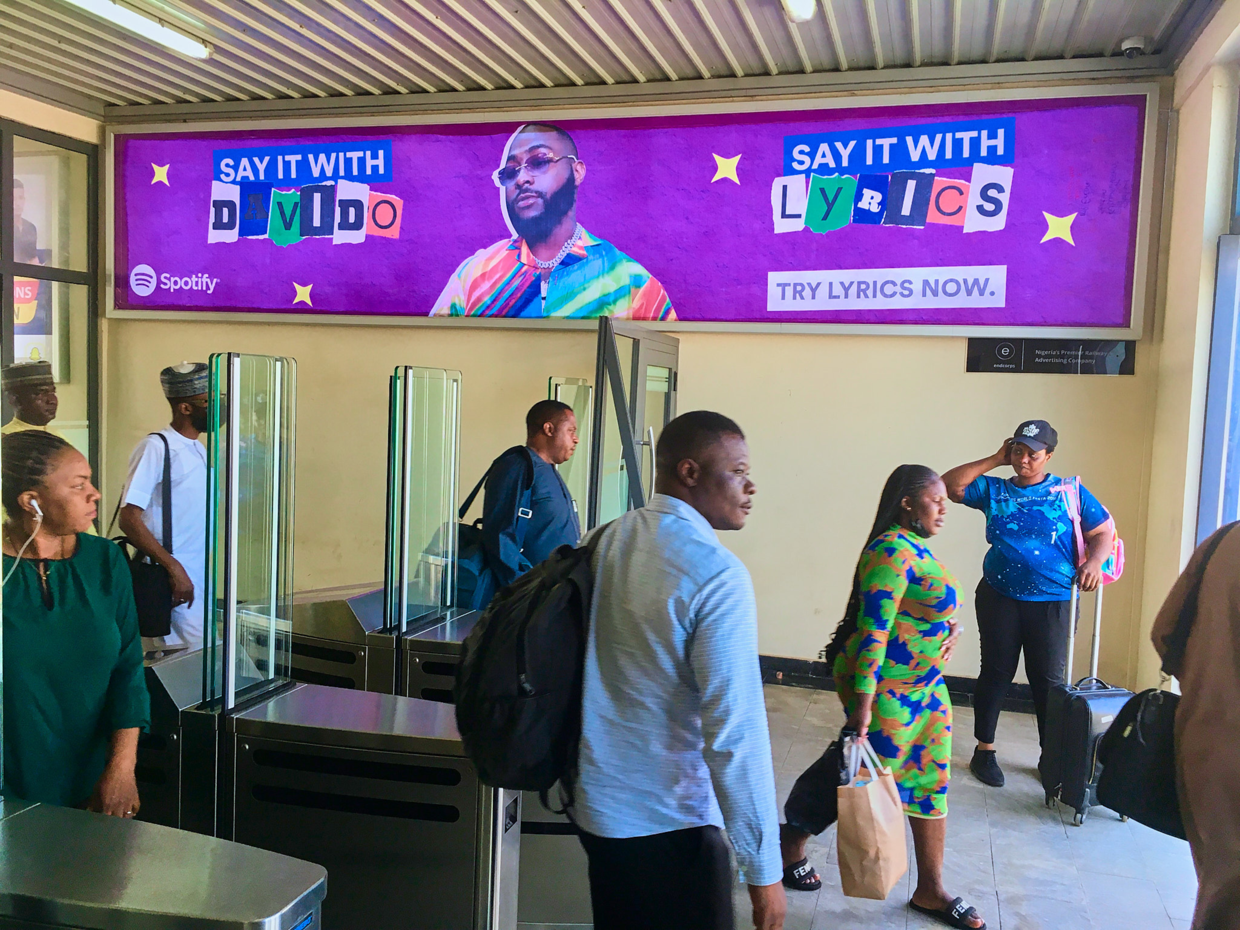 Spotify Ad, part of the "Say it with Lyrics Campaign" at Kubwa Train Station featuring Davido