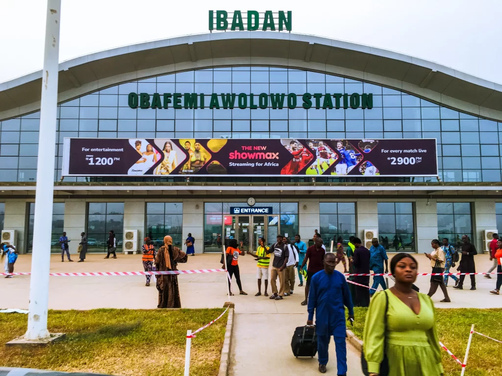 A billboard advertising Showmax 2.0 at the entrance of the Ibadan train station